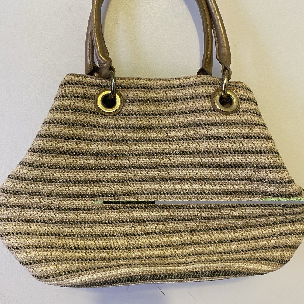Vintage 90s Y2K Purse Handbag Crochet Stripe Hippie Boho Woven Multicolor Gold - Picture 5 of 5